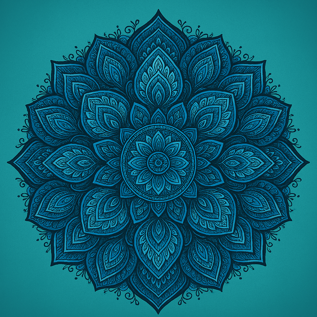 Soothing image of deep blue, hand drawn petals in a mandala pattern,